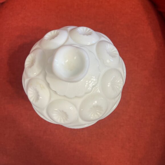 Vintage Moon and Stars Milk Glass Compote Jar with Lid - LE Smith 1960s - Picture 4 of 14